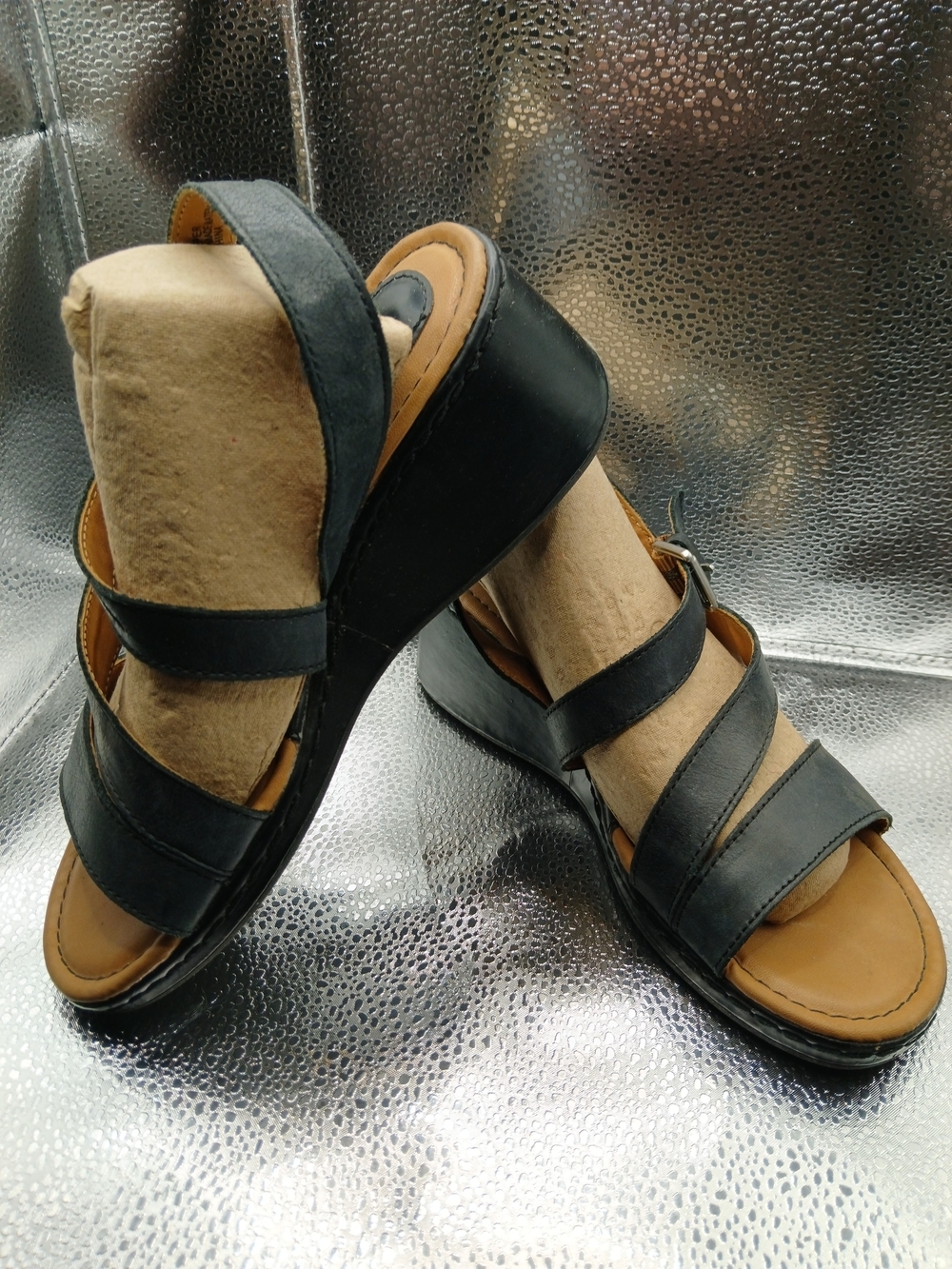 b•o•c Navy Blue Strappy Wedge Sandals Women's Size 7